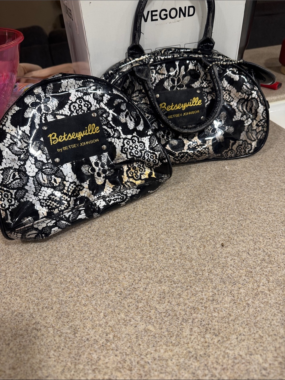 Betseyville Black & White Lace Cosmetic Bag Set